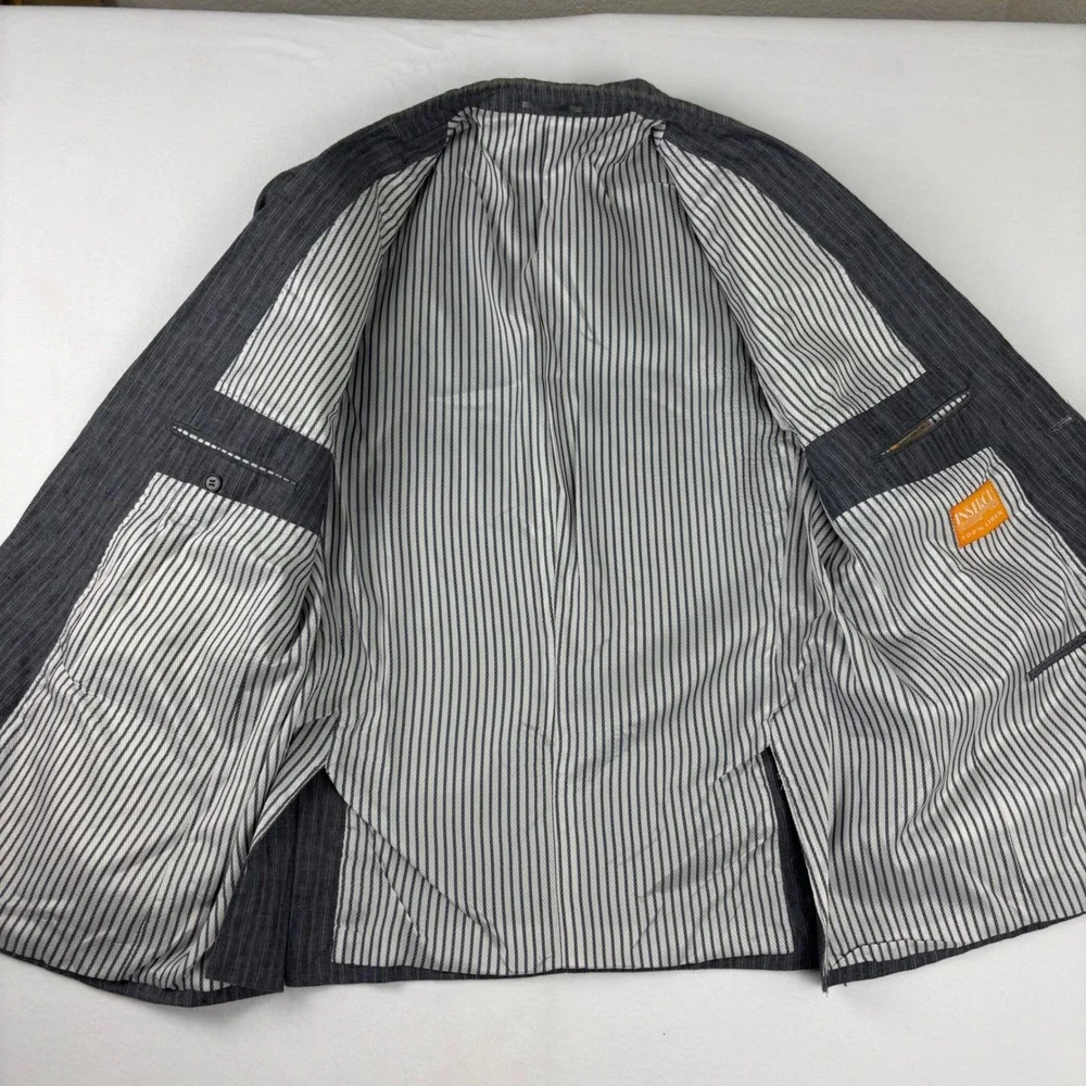 Inserch Collezione Italy Mens 100% Linen Blazer 46R  Gray Pinstripe Sport‎ Coat